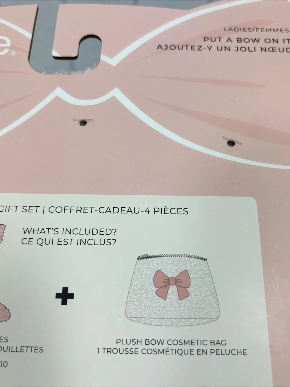 kensie Cream Cosmetic Pouch with Pink Bow & Blush 3 Pair Sock Set